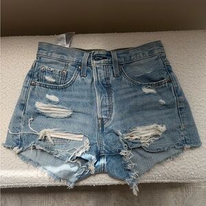 Levi's Light Blue Distressed Denim Cutoff Shorts
